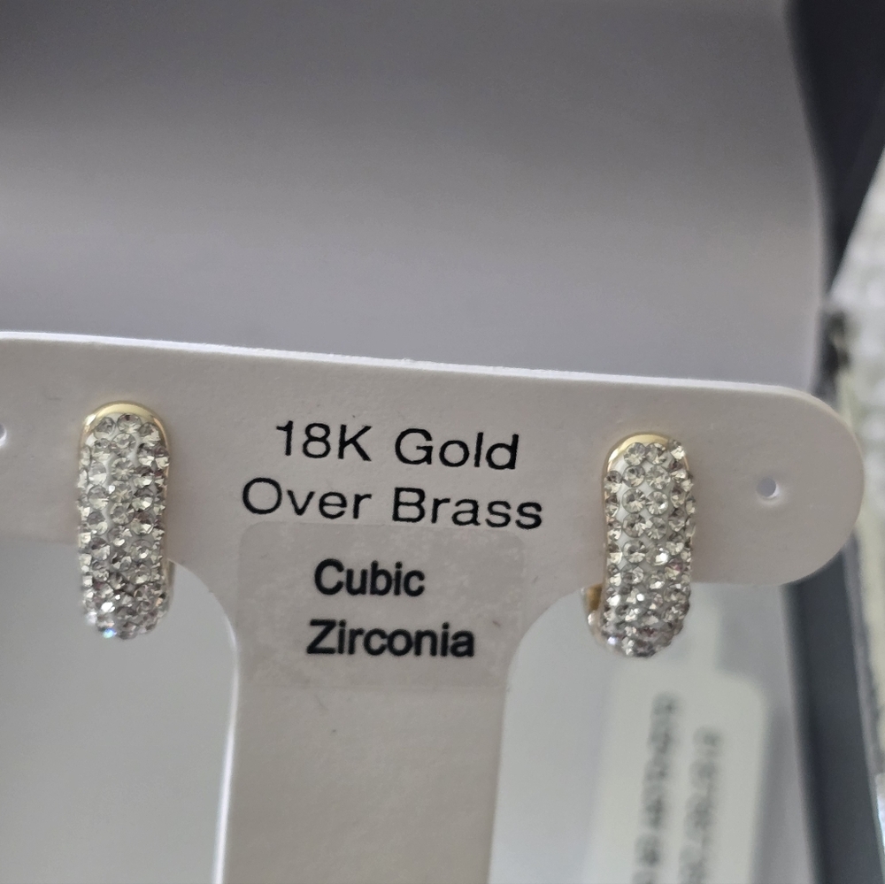 And Now This Hoop Earrings Silver 18k Gold Over Brass Cubic $50 - Picture 3 of 9
